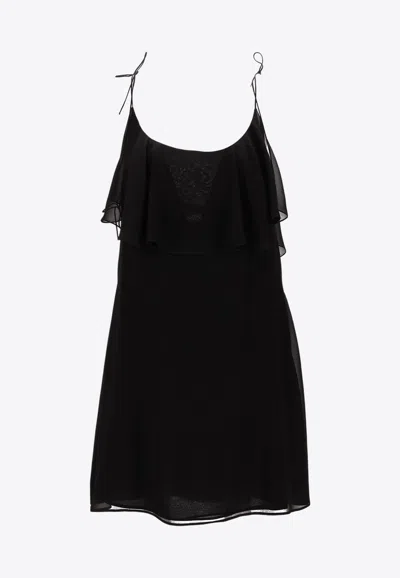 Saint Laurent Silk Mini Dress In Black