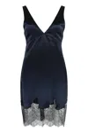 Saint Laurent Lace-accented Satin Mini Dress In Blue