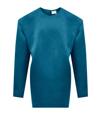 Saint Laurent Silk Mini Dress In Blue