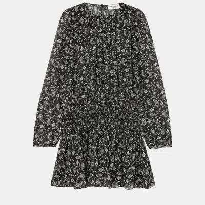 Pre-owned Saint Laurent Silk Mini Dresses 40 In Black