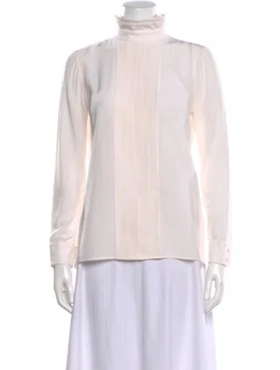 Pre-owned Saint Laurent Silk Mock Neck Blouse In Neutral