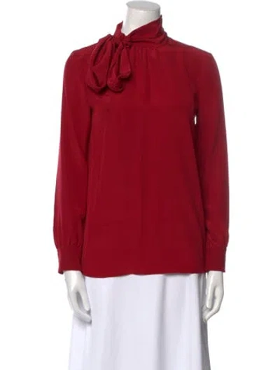 Pre-owned Saint Laurent Silk Mock Neck Blouse In Red