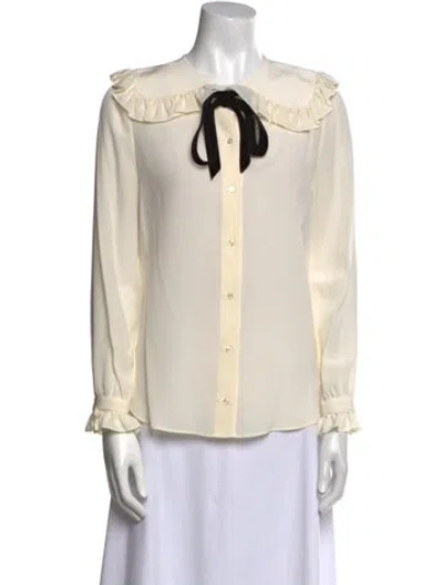 Pre-owned Saint Laurent Silk Mock Neck Blouse In White