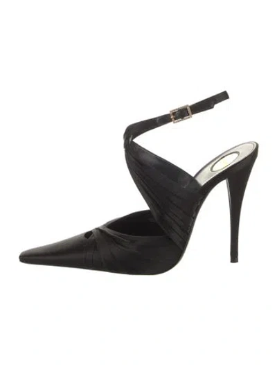 Pre-owned Saint Laurent Silk Mules In Black