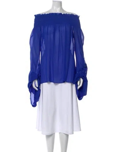 Pre-owned Saint Laurent Silk Off-the-shoulder Blouse In Blue