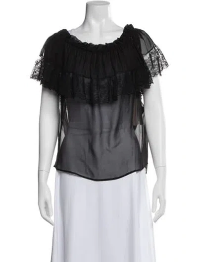Pre-owned Saint Laurent Silk Off-the-shoulder Blouse W/ Tags In Blue