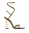 Saint Laurent Opyum Ysl Logo-heel Wrap-ankle Sandals With Golden Hardware In Brown