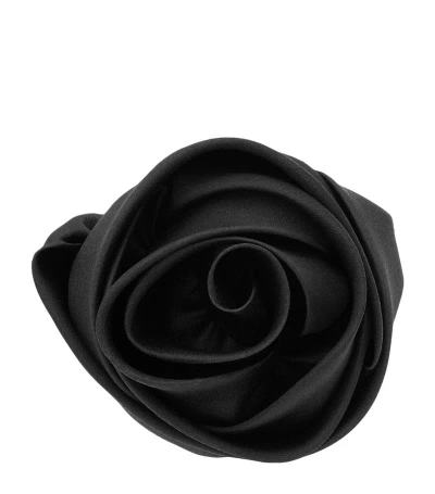 Saint Laurent Silk Organza Rose Brooch In Black