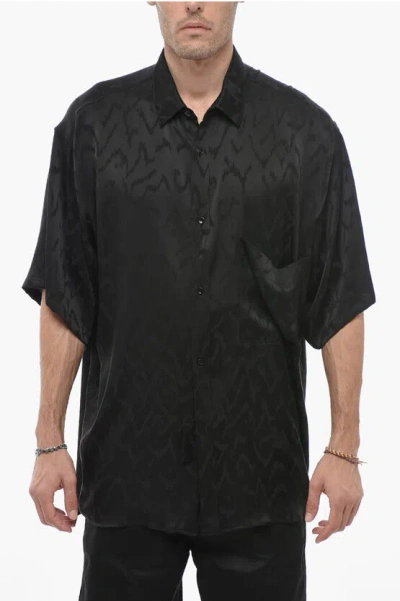 Saint Laurent Silk Oversized Shirt With Decorative Pattern In Black