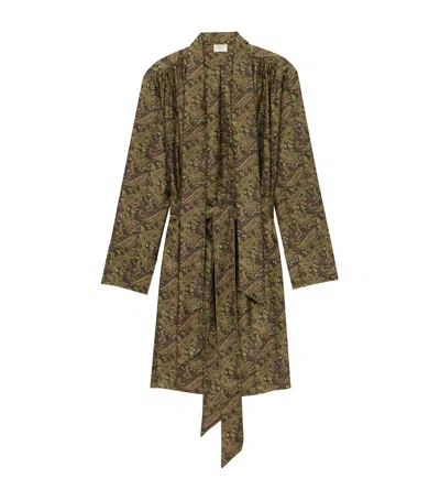 Saint Laurent Silk Paisley Belted Mini Dress In Green