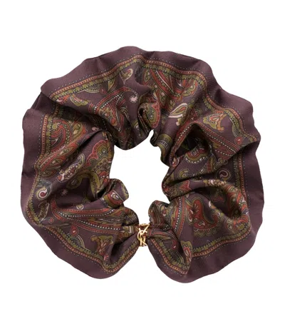 Saint Laurent Silk Paisley Scrunchie In Brown