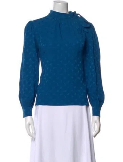 Pre-owned Saint Laurent Silk Patterned Blouse In Blue