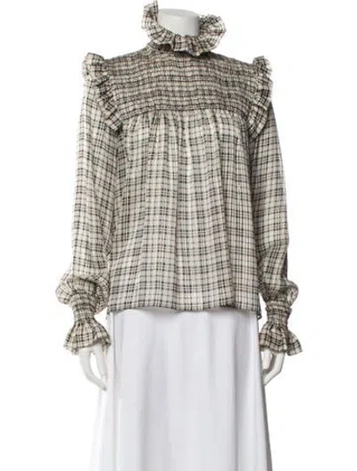 Pre-owned Saint Laurent Silk Plaid Print Blouse In Neutral
