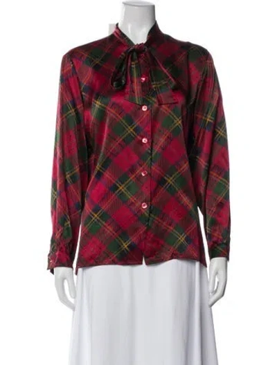 Pre-owned Saint Laurent Silk Plaid Print Blouse In Red