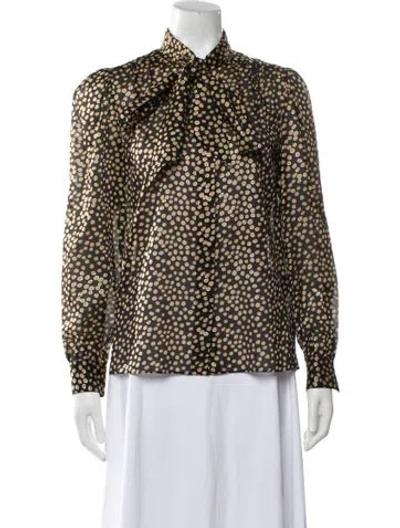 Pre-owned Saint Laurent Silk Polka Dot Print Blouse In Black
