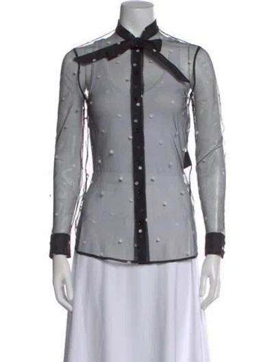 Pre-owned Saint Laurent Silk Polka Dot Print Blouse In Black