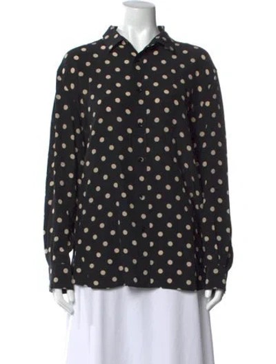 Pre-owned Saint Laurent Silk Polka Dot Print Blouse In Black