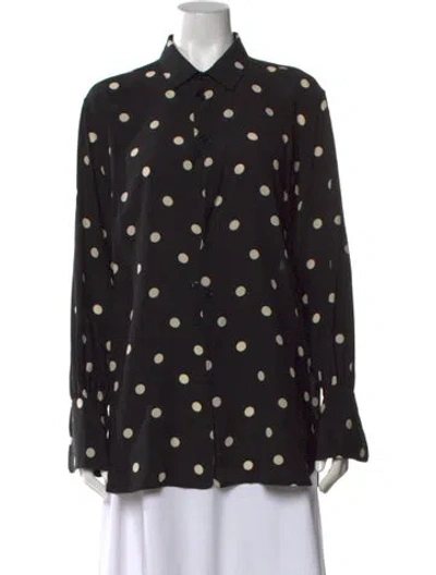 Pre-owned Saint Laurent Silk Polka Dot Print Blouse In Black