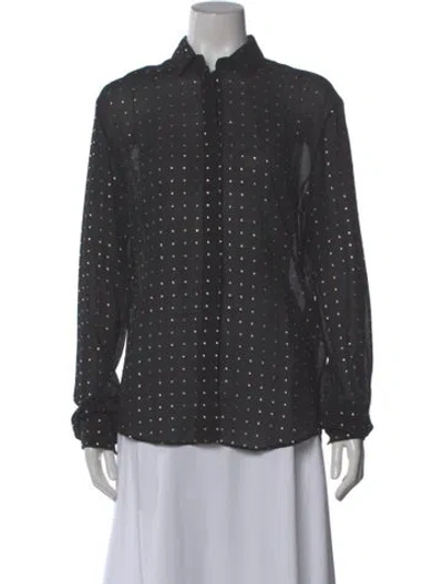 Pre-owned Saint Laurent Silk Polka Dot Print Blouse In Gray
