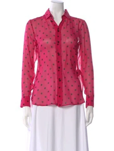 Pre-owned Saint Laurent Silk Polka Dot Print Blouse In Pink