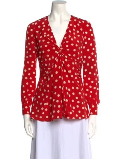 Pre-owned Saint Laurent Silk Polka Dot Print Blouse In Red