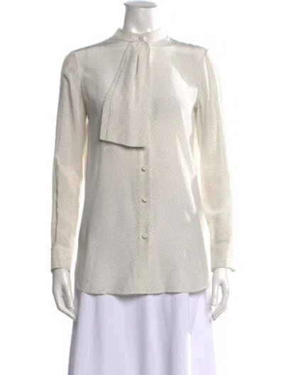 Pre-owned Saint Laurent Silk Polka Dot Print Blouse In White
