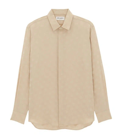 Saint Laurent Silk Polka Dot Shirt In Neutrals