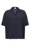 Saint Laurent Men Navy Blue Silk Oversize Polo Shirt In Blue