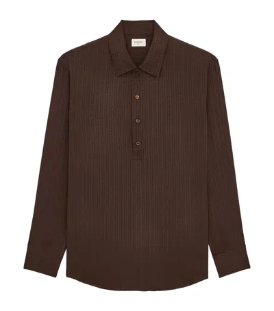 Saint Laurent Half-buttoned Jacquard Shirt In Brown