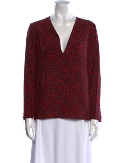 Pre-owned Saint Laurent Silk Printed Blouse In Red