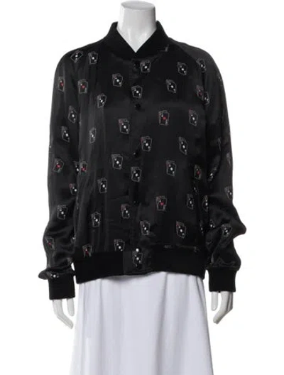 Pre-owned Saint Laurent Silk Printed Bomber Jacket In Gray