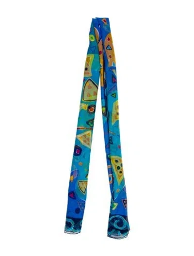 Pre-owned Saint Laurent Silk Printed Scarf In Blue