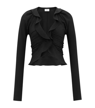 Saint Laurent Silk Ruffled Blouse In Black