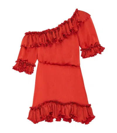 Saint Laurent Silk Ruffled Mini Dress In Red