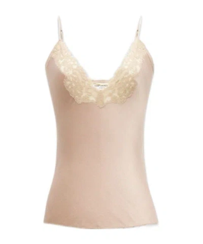 Saint Laurent Silk Satin And Lace Sling In Nude