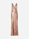 Saint Laurent Silk Satin Long Dress In Rose Des Sables