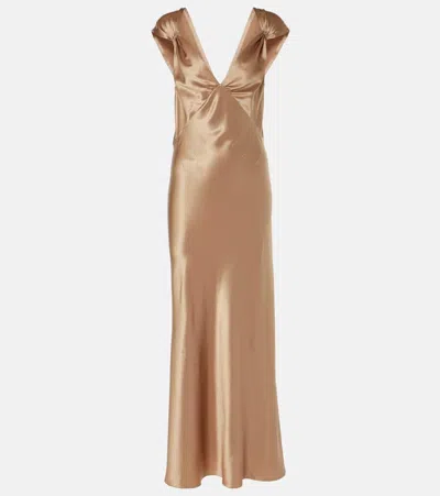 Saint Laurent Silk Satin Maxi Dress In Pink