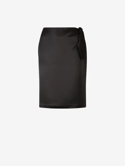 Saint Laurent Knot-detailing Silk Skirt In Black