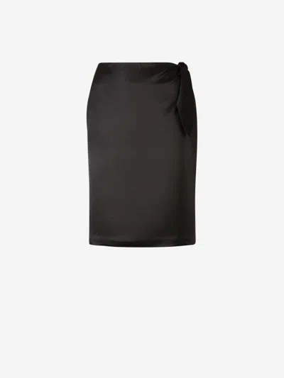 Saint Laurent Knot-detailing Silk Skirt In Black