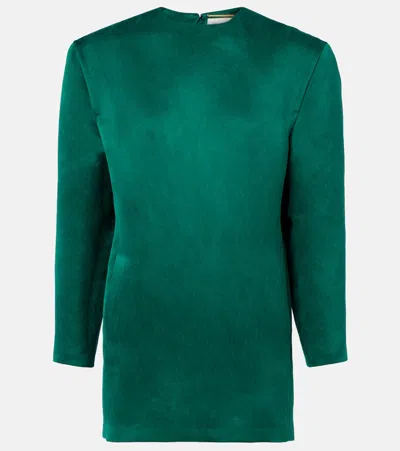 Saint Laurent Silk Satin Minidress In Green