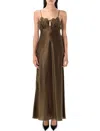 Saint Laurent Long Lace Trimmed Slip Dress In Brown