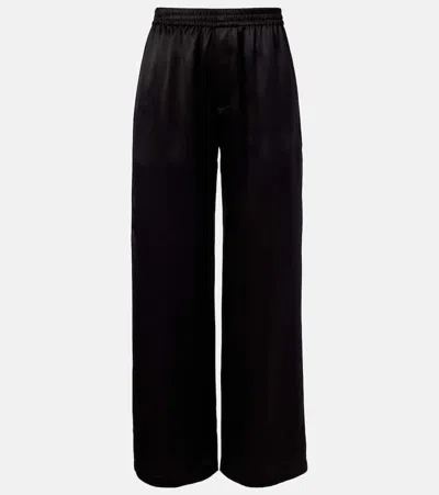 Saint Laurent Silk Satin Straight Pants In Black