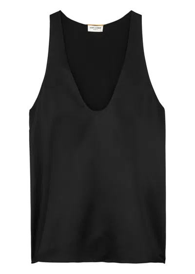 Saint Laurent Silk-satin Tank In Black