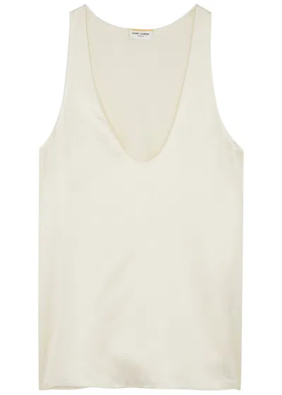 Saint Laurent Silk-satin Tank In Off White