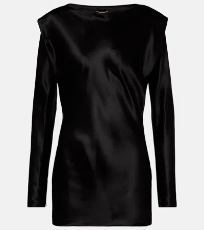 Saint Laurent Silk Satin Top In Black