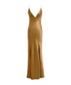 Saint Laurent Open-back Paneled Silk-satin Gown In Brown