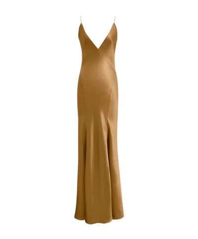 Saint Laurent Open-back Paneled Silk-satin Gown In Metallic