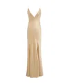 Saint Laurent Open-back Paneled Silk-satin Gown In Nude