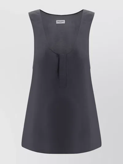 Saint Laurent Scoop-neck Silk Tank Top In Medium Blue