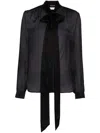 Saint Laurent Long Sleeve Sheer Collared Jersey Top In Black
